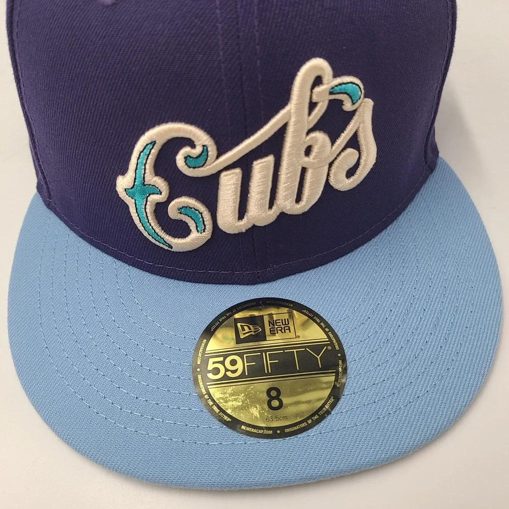 Chicago Cubs Hat Fitted 8 New Era 59Fifty Purple Blue MLB Wrigley Field Patch